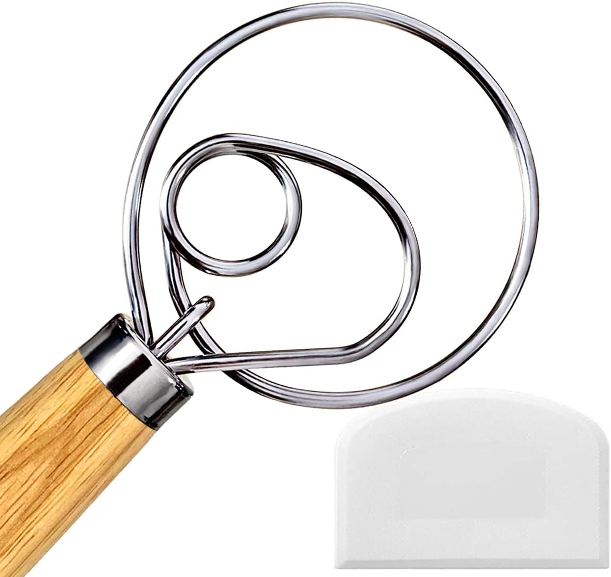 Danish Dough Whisk, Sourdough Tools For Bread Mixer,Sourdough Starter Kit, Dutch Style Bread Whisk For Sourdough Cooking Kitchen with Stainless Steel Danish Sourdough Whisks13" and Dough Scraper