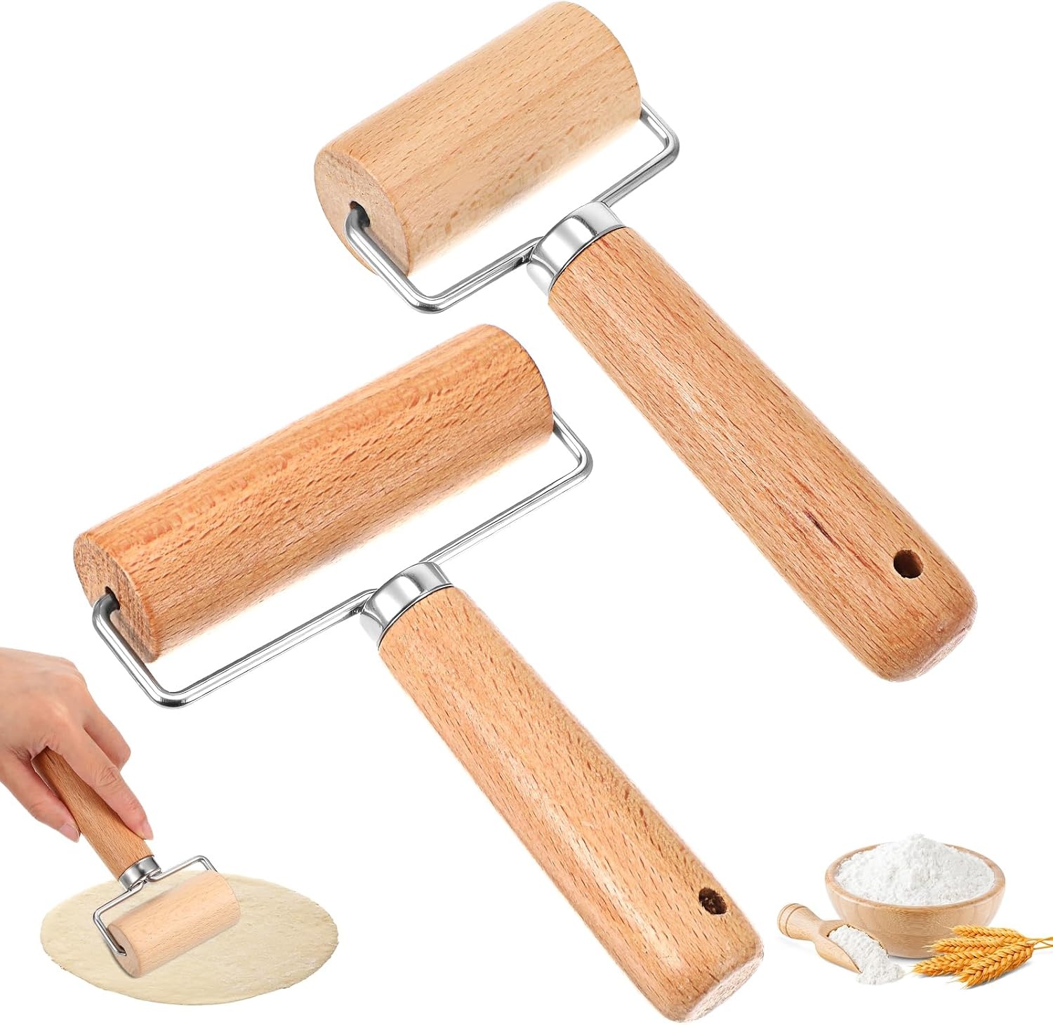 Qianyu wooden rolling pins for pizza dough and pastry shaping, set of two