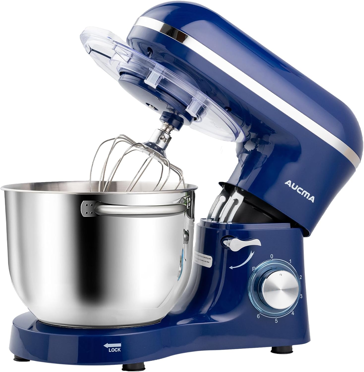 Aucma 6.5-QT 660W tilt-head stand mixer in royal blue