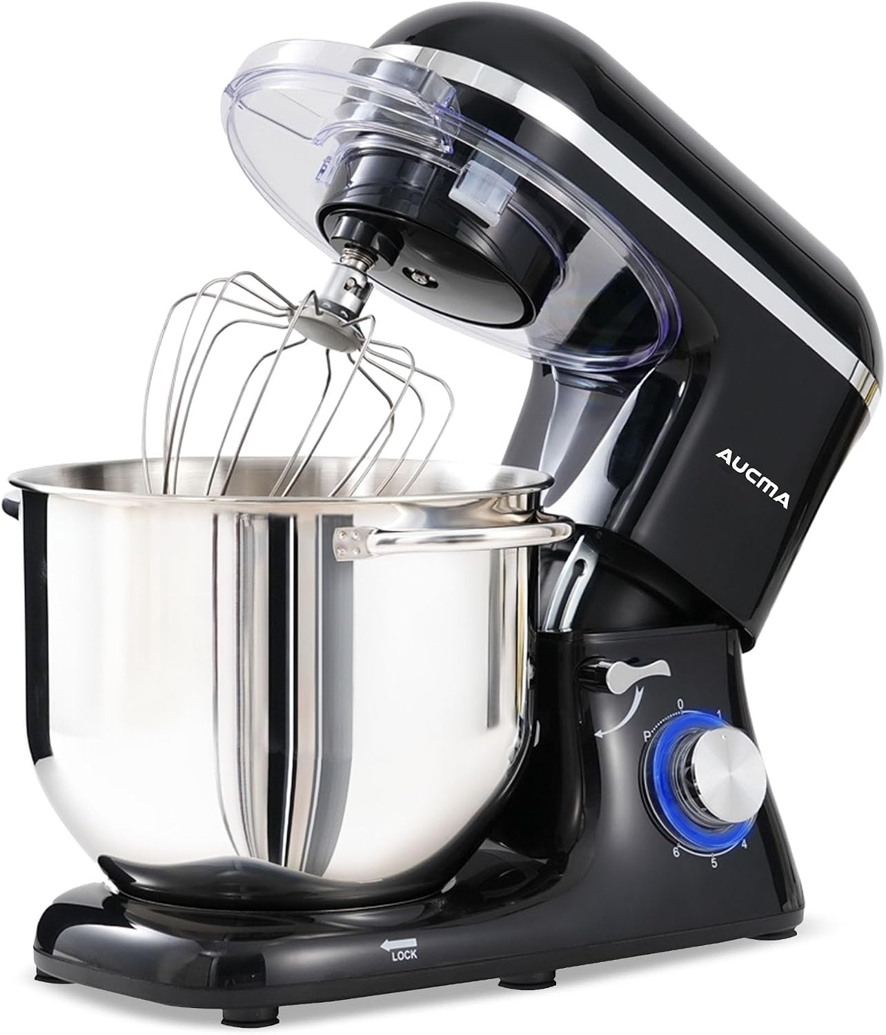 Aucma Stand Mixer,8QT 900W 6-Speed Tilt-Head Food Mixer, Kitchen Electric Mixer with Dough Hook, Wire Whip & Beater (Black, 8QT)